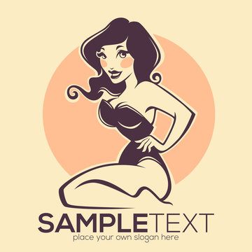 sexy pinup girl on beige background, logo template design