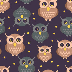 Obraz premium Owl in flat style pattern. Seamless background with owls. Flat style vector illustration.