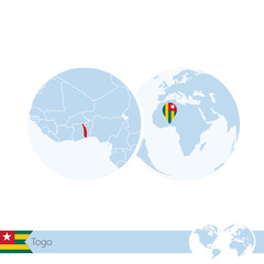 Togo on world globe with flag and regional map of Togo.