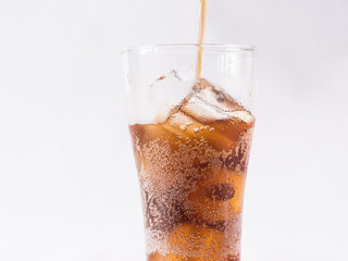 Pour soft onto glass with ice