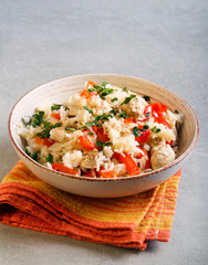Chicken, rice and red bell pepper