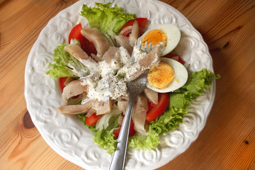 Bunter Salat mit Matjeshering und Ei