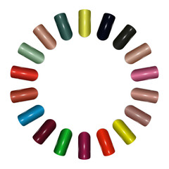 Colorful nails settled in a circle. Nail palette.