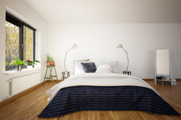 Large king size divan bed in a modern bedroom