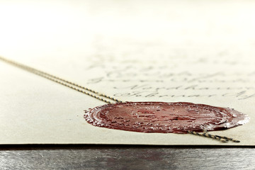antique notarial wax seal on old document