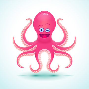 Vector cartoon octopus illustration.