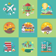 Naklejka premium Vector travel banners set. Colorful flat cartoon illustration collection.