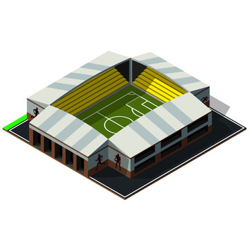 recommend clip art: Isometric soccer or football stadium on the 3d map. Isometric scheme element.
