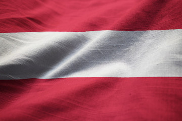 Closeup of Ruffled Austria Flag, Austria Flag Blowing in Wind