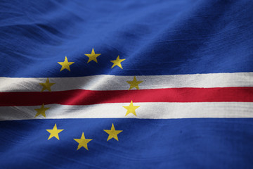 Closeup of Ruffled Cape Verde Flag, Cape Verde Flag Blowing in W