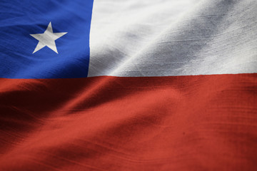 Closeup of Ruffled Chile Flag, Chile Flag Blowing in Wind