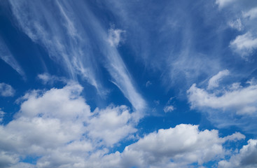 The beautiful blue sky cirrus and cumulus clouds