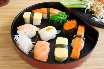 Japanese seafood sushi set on plate