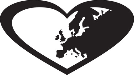 Europe in heart black icon