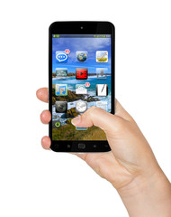 Hand with mobile phone 3D rendering