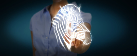 Person touching fractal endangered zebra illustration 3D renderi