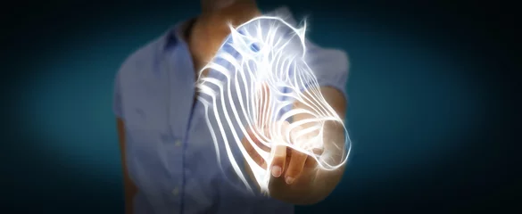 Zelfklevend Fotobehang Person touching fractal endangered zebra illustration 3D renderi © sdecoret