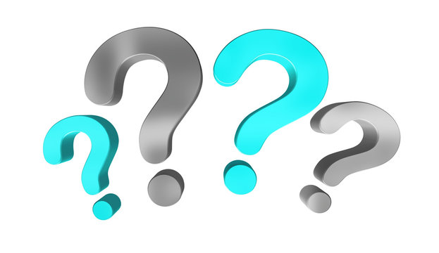 Turquoise and grey question marks 3D rendering