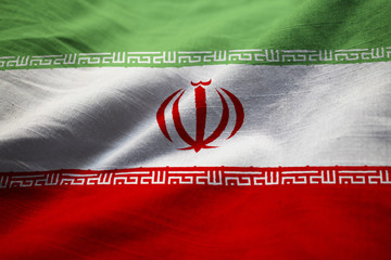 Fototapeta premium Closeup of Ruffled Iran Flag, Iran Flag Blowing in Wind