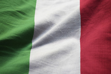 Closeup of Ruffled Italy Flag, Italy Flag Blowing in Wind