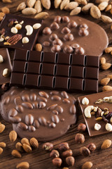 Bars Chocolate , candy sweet, dessert food on wooden background