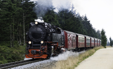 Fototapeta na wymiar steam train from brocken station im Harz