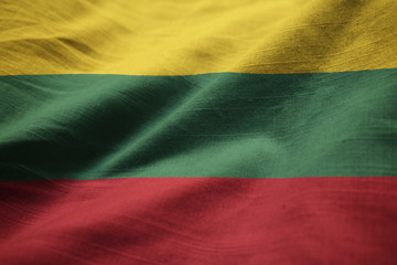 Closeup of Ruffled Lithuania Flag, Lithuania Flag Blowing in Win
