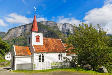 Fototapeta na wymiar Undredal Stave churchl, Norway. Built in 12th century, it is the