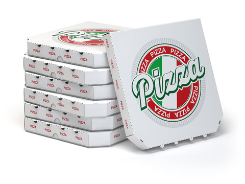 Pizza boxes stack isolated on white,