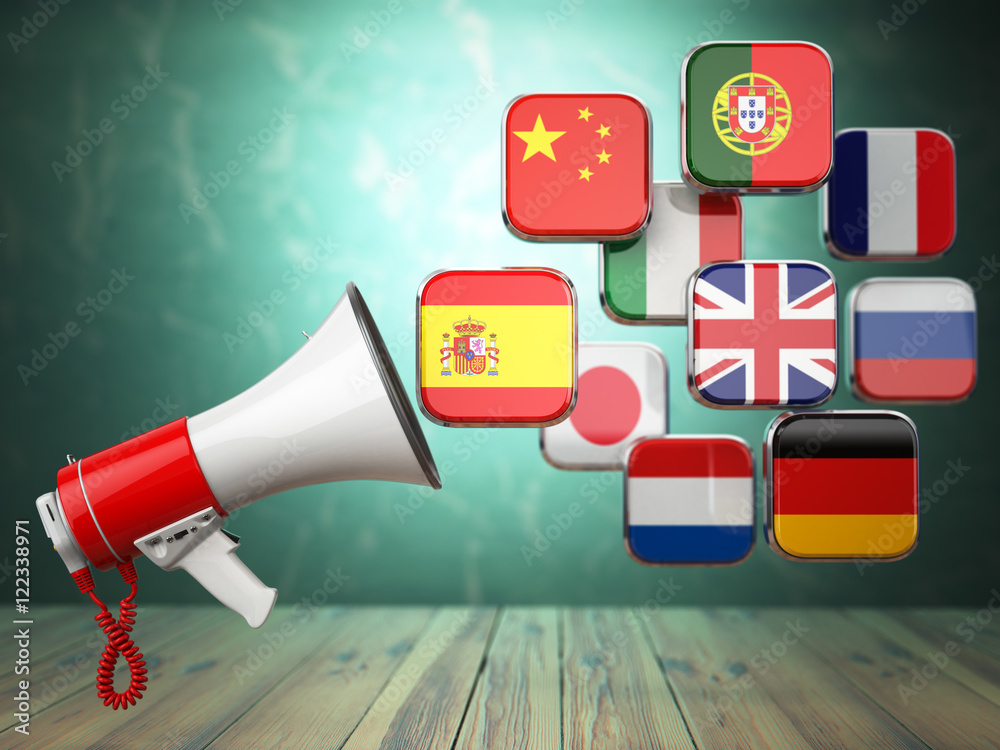 Poster e-learning or online translator concept. learning languages onli
