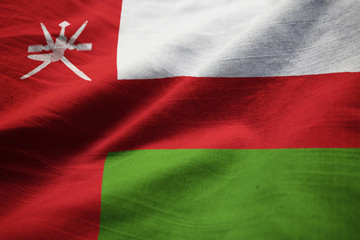 Closeup of Ruffled Oman Flag, Oman Flag Blowing in Wind