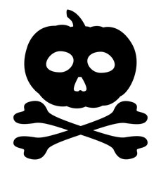 Pumpkin and Crossbones icon for Halloween, vector illustration