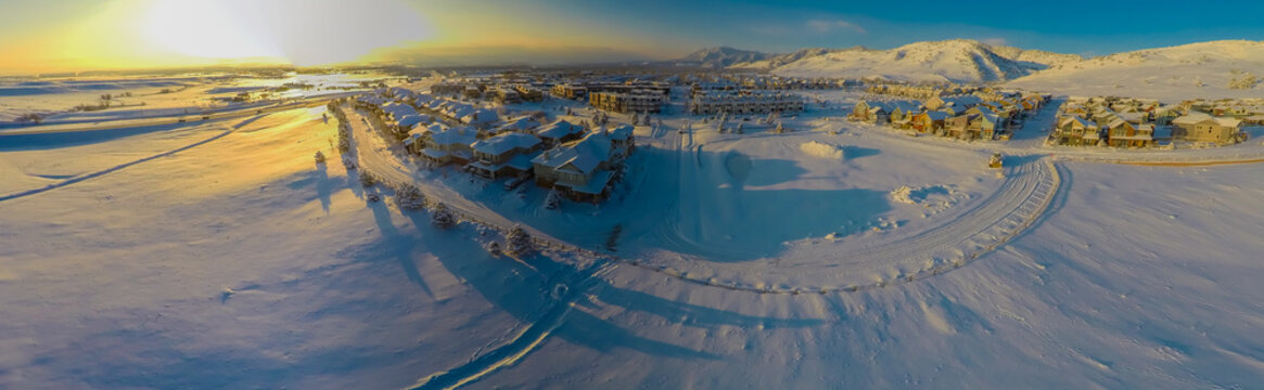 Aerial Drone 360 Panorama of houses in north Boulder, Colorado