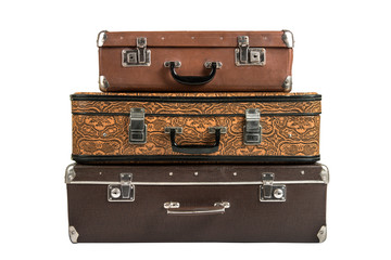 two rarity brown leather suitcase, isolated
