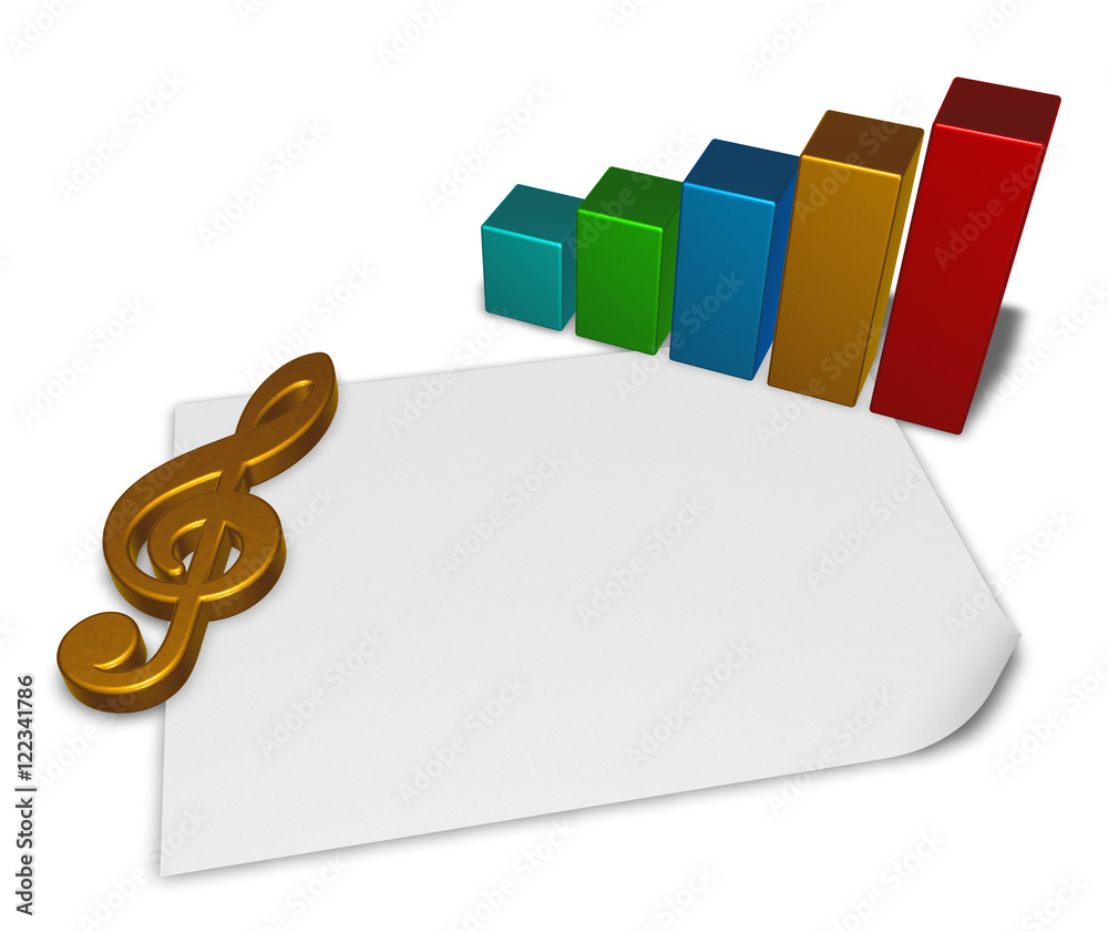 Fototapete clef symbol and business graph on blank white paper sheet - 3d rendering