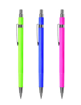 colorful mechanical pencils on white background