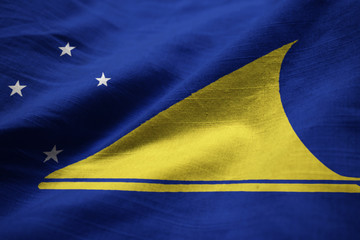 Closeup of Ruffled Tokelau Flag, Tokelau Flag Blowing in Wind