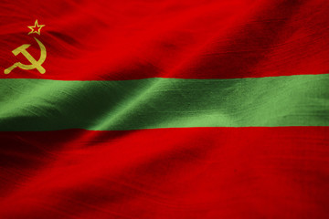 Closeup of Ruffled Transnistria Flag, Transnistria Flag Blowing