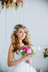 Beautiful Bride portrait wedding makeup and hairstyle with diamond crown