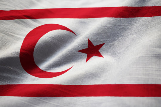 Closeup of Ruffled Northern Cyprus Flag, Northern Cyprus Flag Bl