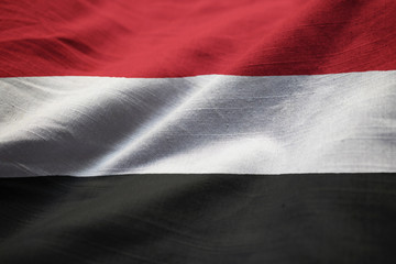 Closeup of Ruffled Yemen Flag, Yemen Flag Blowing in Wind