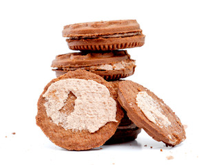  cookies with cream filling isolated on white background.