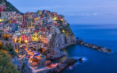 Poster Nacht mooie Manarola - een van de steden in de Cinque Terre (Ligurië, Italië) © Oksana