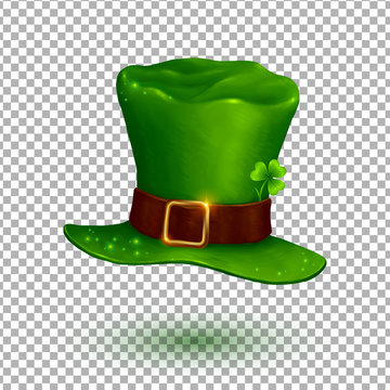 Green vector soft leprechaun hat in cartoon style isolated on transparency grid
