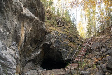 Cave in the rock in the Ural mountains