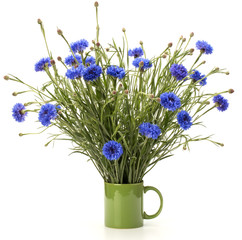 Blue Cornflower Herb or bachelor button flower bouquet isolated