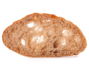 Slice of fresh ciabatta bread isolated on white background cutou