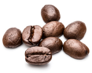 roasted coffee beans isolated in white background cutout