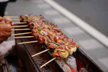 Traditional yakitori chicken stand in Japan