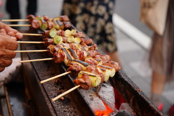 Traditional yakitori chicken stand in Japan